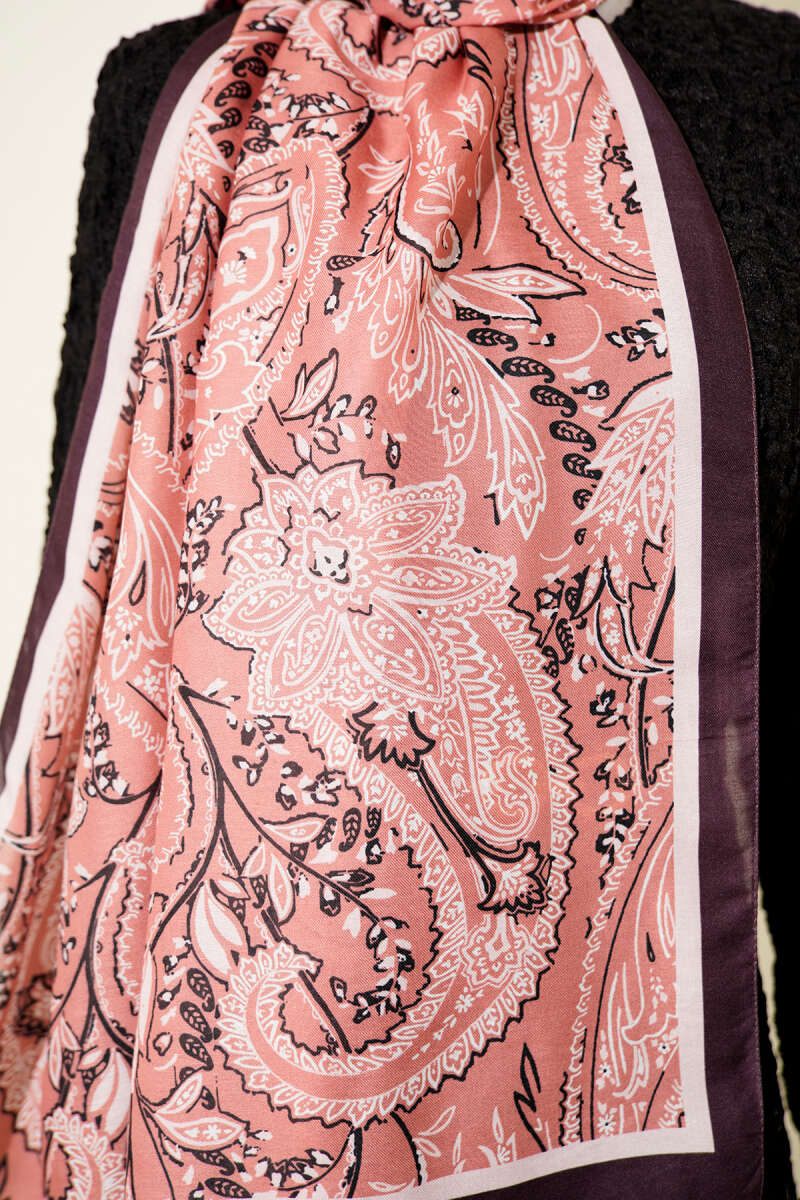 Paisley Motifli Soft Şal Acı Kahve