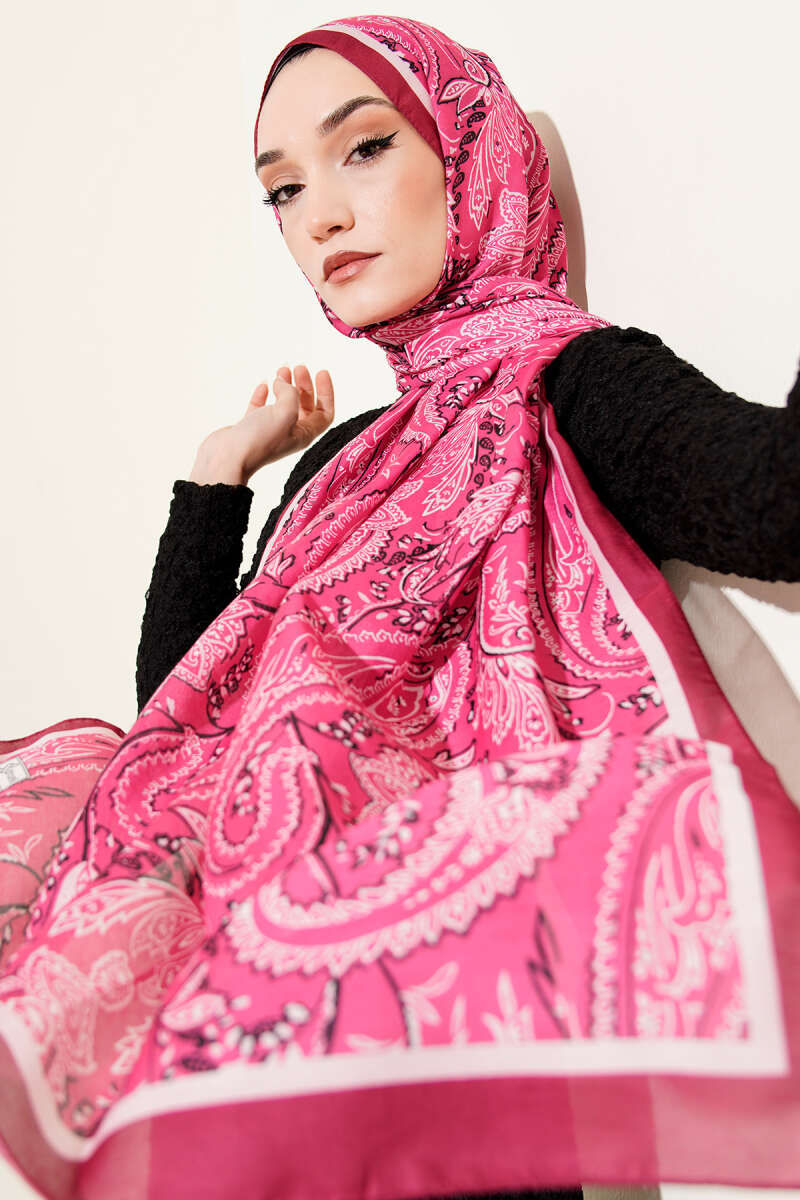 Paisley Motifli Soft Şal Fuşya