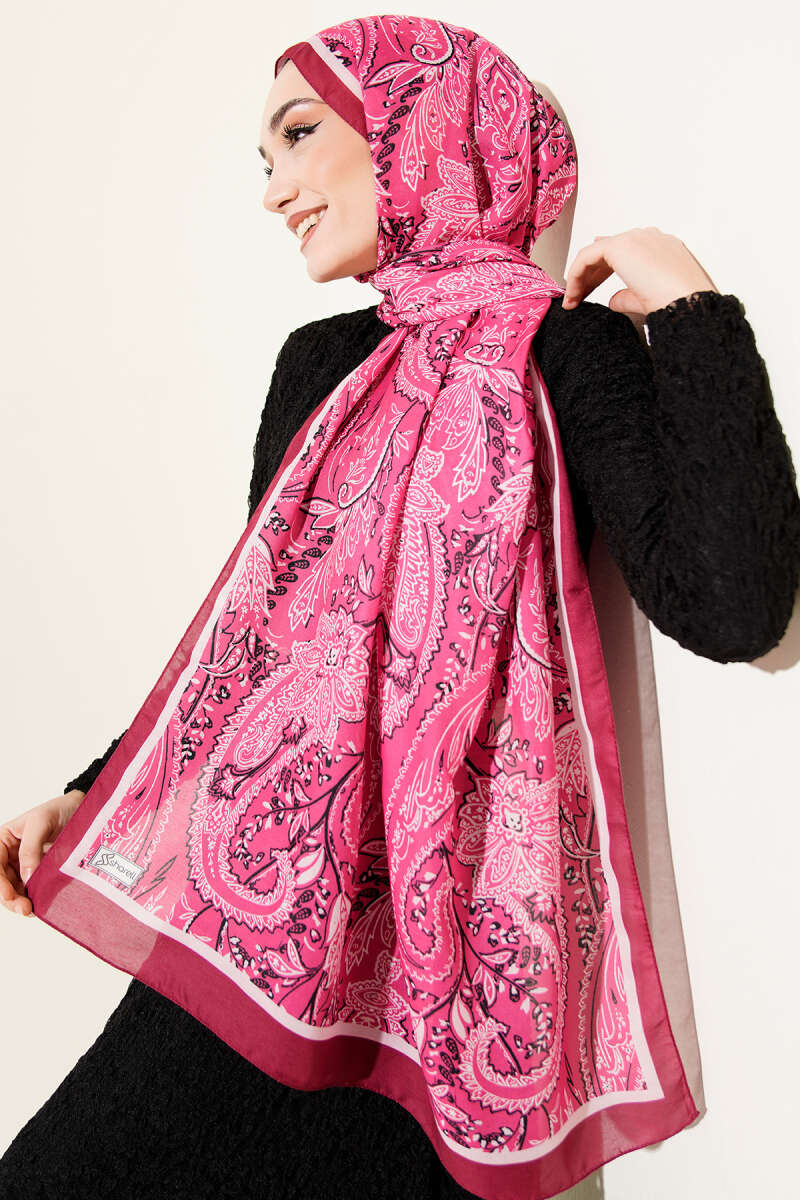 Paisley Motifli Soft Şal Fuşya