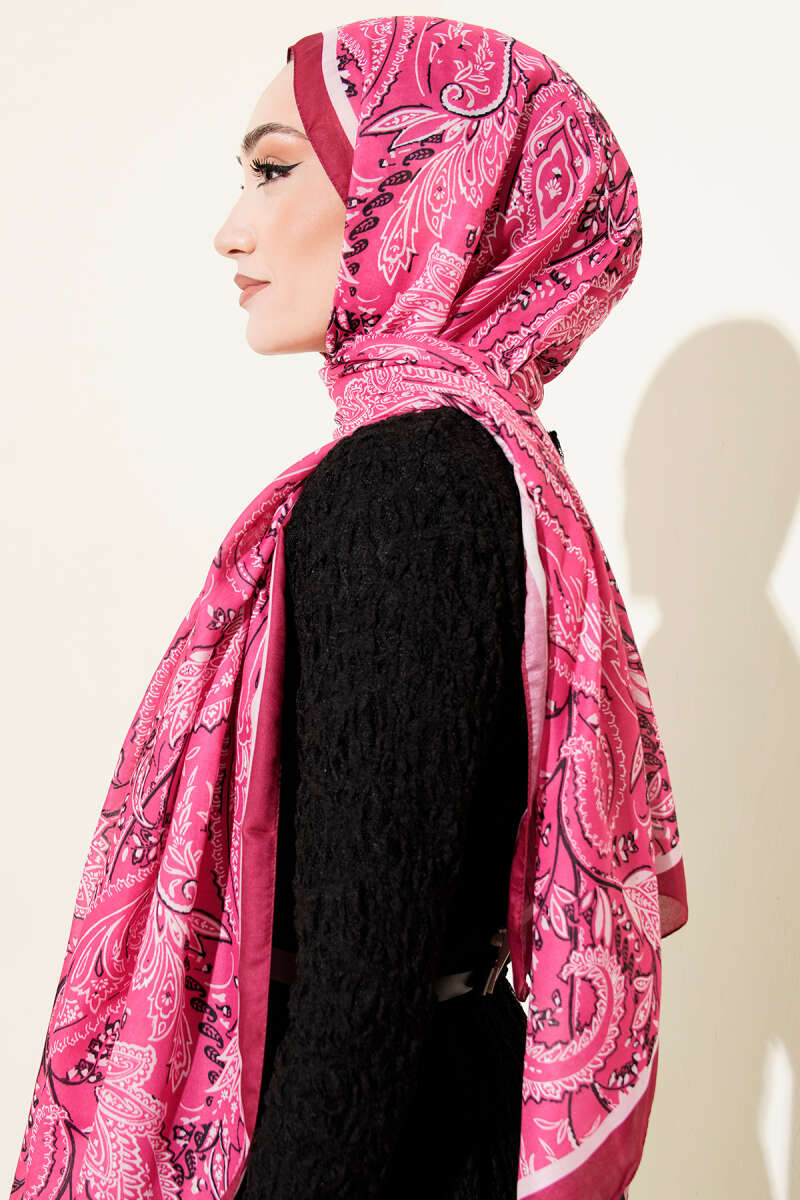 Paisley Motifli Soft Şal Fuşya