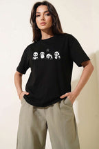 Panda Baskılı T-shirt Siyah