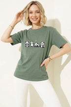 Panda Baskılı T-shirt Yeşil
