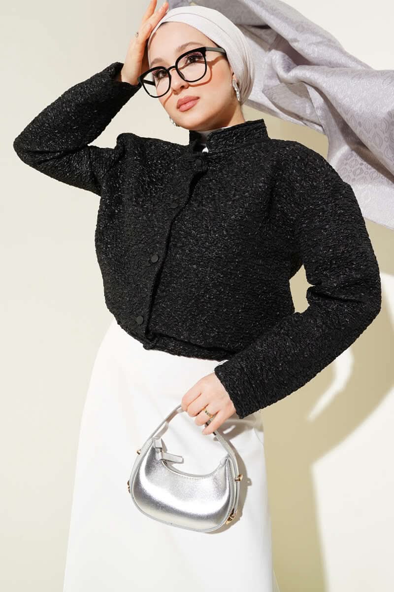 Glänzende Crinkle Textur Kurze Jacke