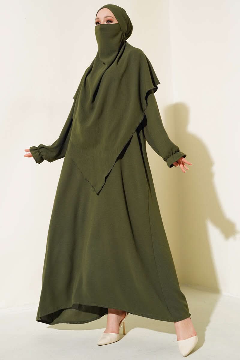 Breite Abaya mit Schleier Çağla Grün