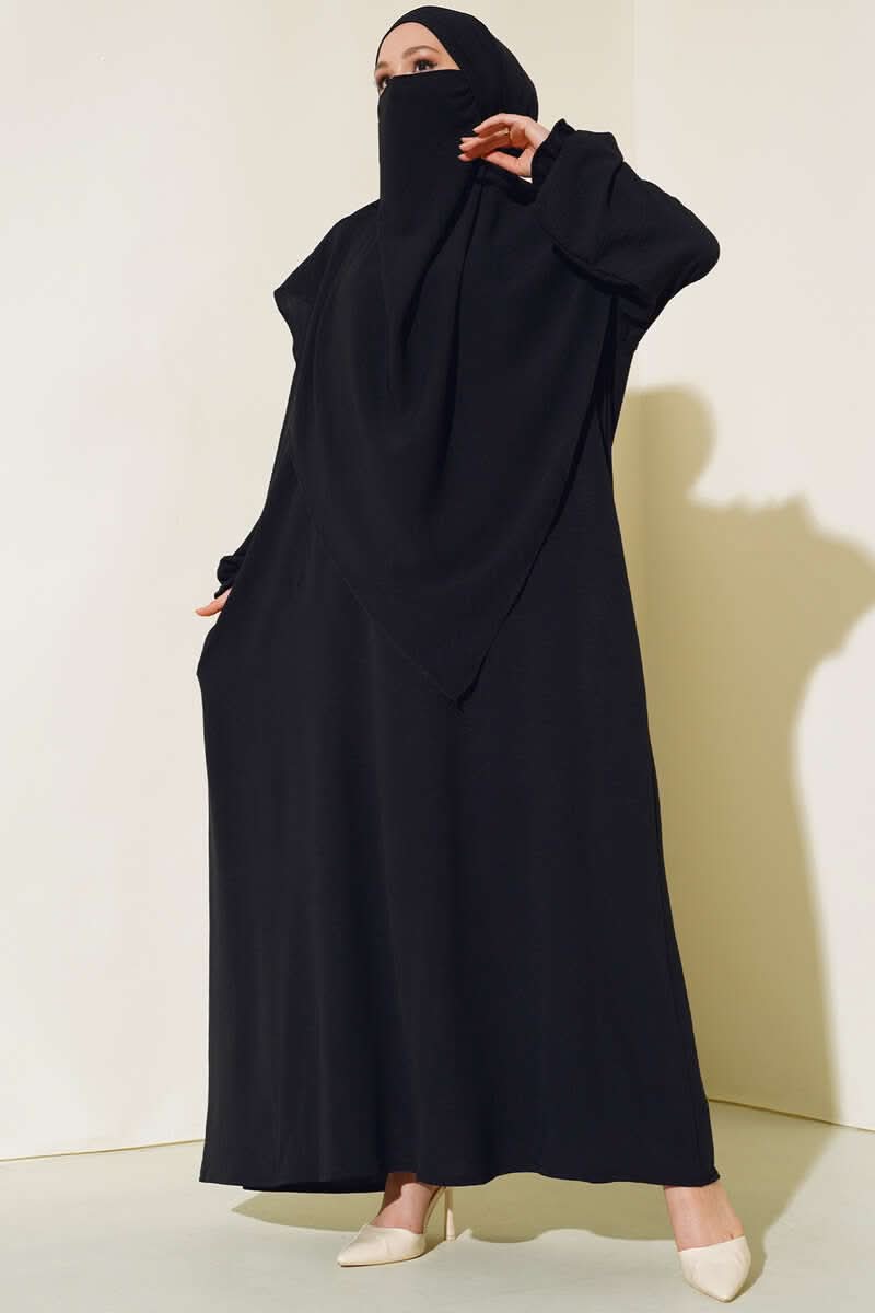Breite Abaya mit Schleier Çağla Grün