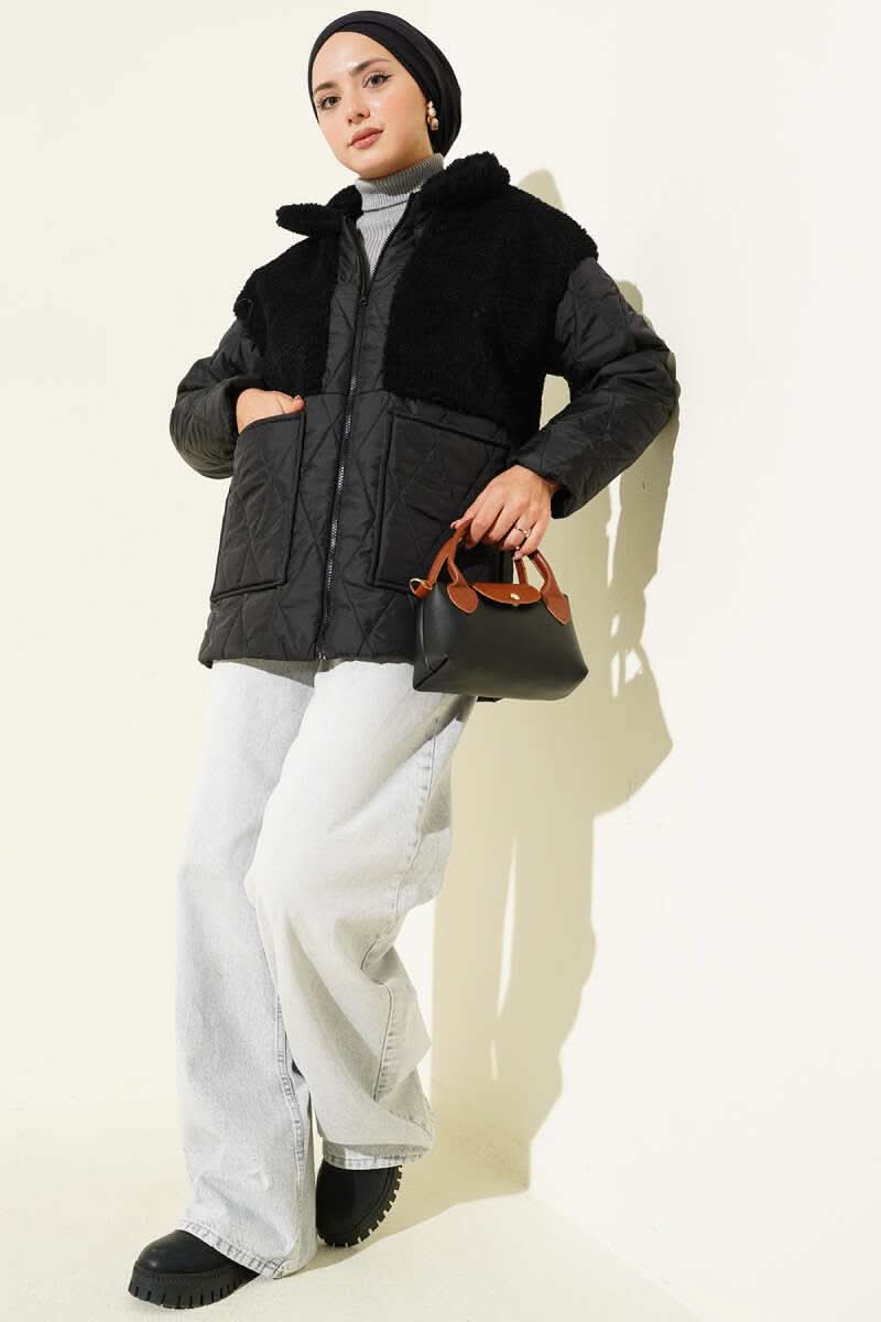 Peluş Garnili Oversize Mont