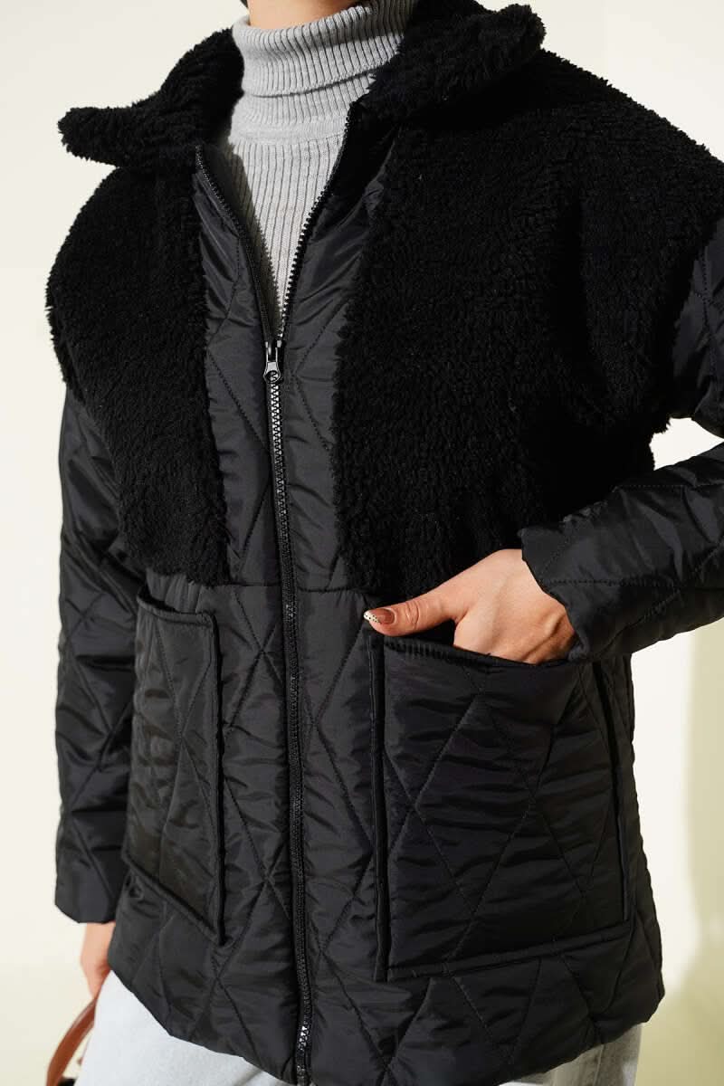 Peluş Garnili Oversize Mont