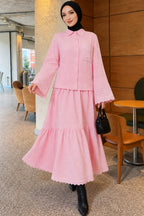 Crinkle Skirt Double Set with Pocket and Wrist Brodge