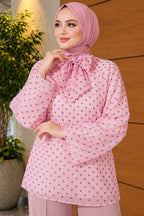 Chiffon Tunic with Polka Dot Collar Ties