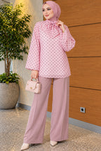Chiffon Tunic with Polka Dot Collar Ties