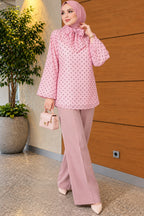 Chiffon Tunic with Polka Dot Collar Ties