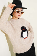 Penguin Printed Soft Knitted Sweater