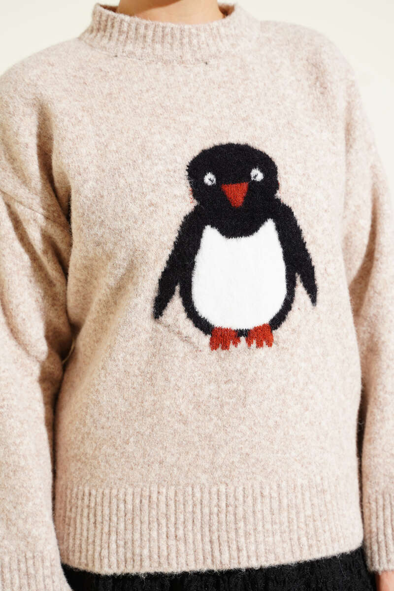 Penguin Printed Soft Knitted Sweater