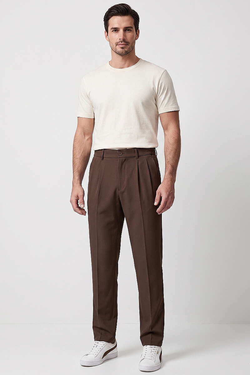 Pensli Erkek Baggy Erkek Kumaş Pantolon Acı Kahve