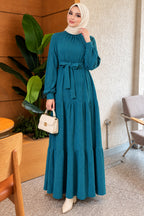 High Collar Self-Patterned Knit Dress Camel