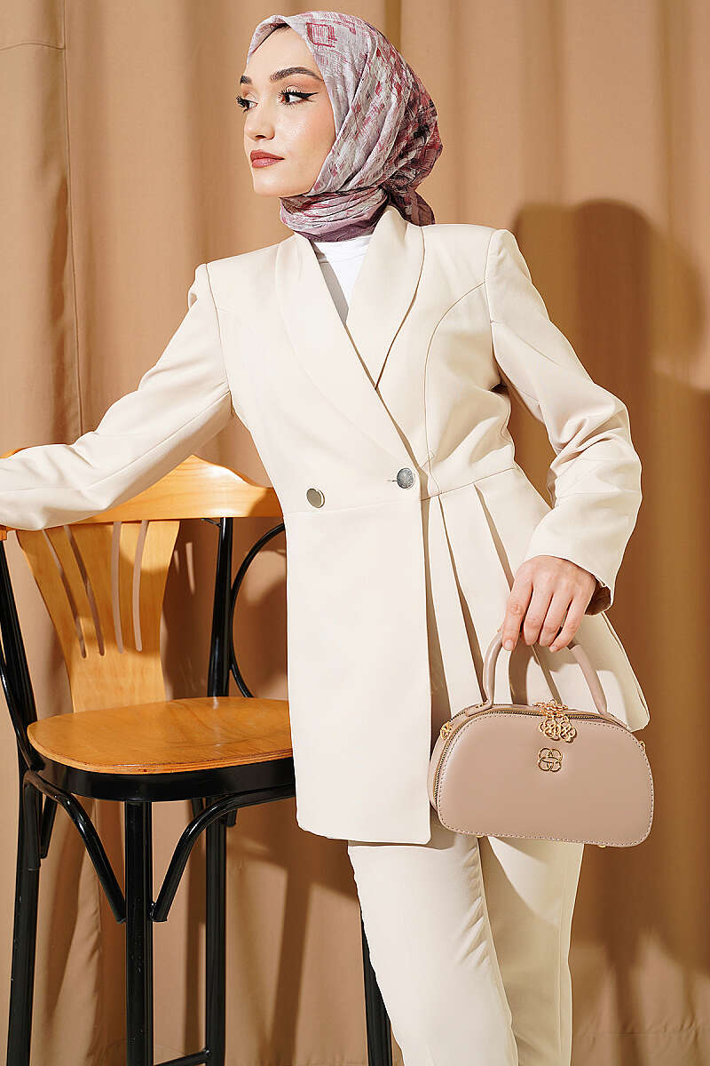 Pile Detaylı Blazer Ceketli İkili Takım