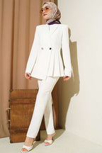 Pile Detaylı Blazer Ceketli İkili Takım