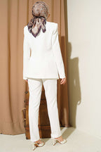 Pile Detaylı Blazer Ceketli İkili Takım
