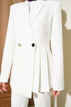 Pile Detaylı Blazer Ceketli İkili Takım