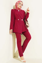 Pile Detaylı Blazer Ceketli İkili Takım