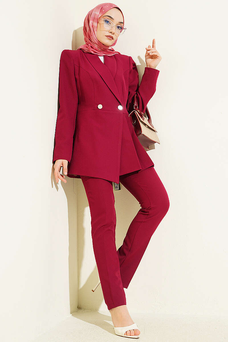 Pile Detaylı Blazer Ceketli İkili Takım