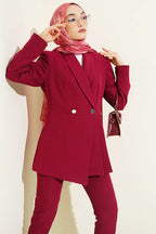 Pile Detaylı Blazer Ceketli İkili Takım