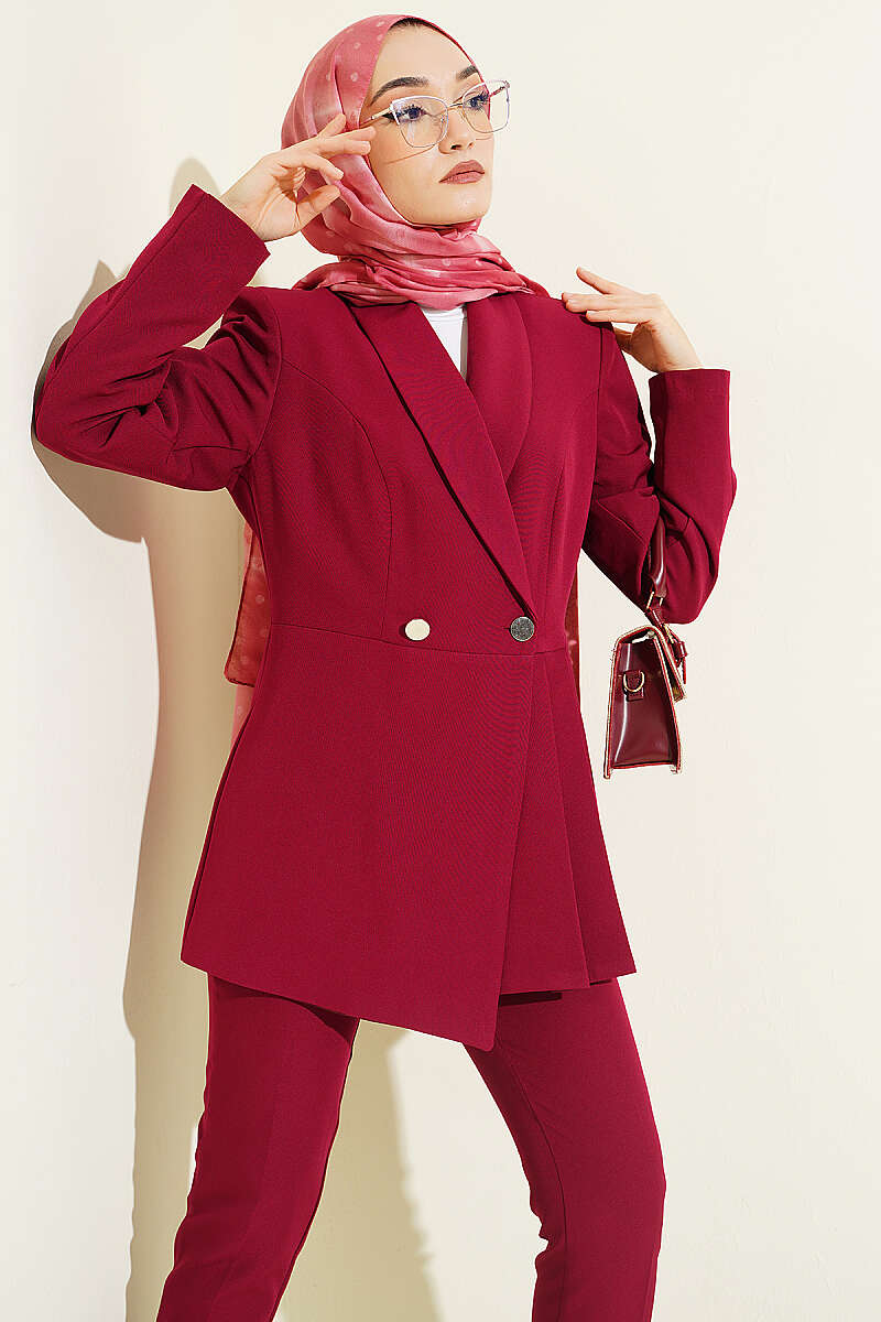 Pile Detaylı Blazer Ceketli İkili Takım