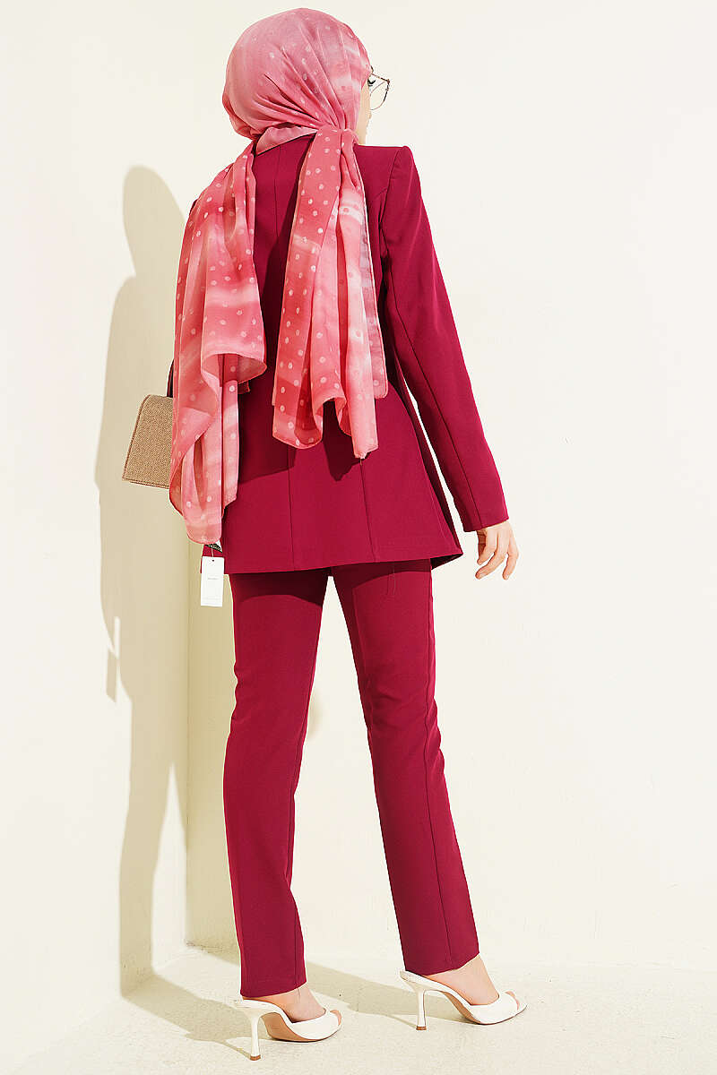Pile Detaylı Blazer Ceketli İkili Takım