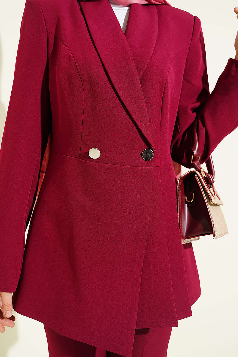 Pile Detaylı Blazer Ceketli İkili Takım