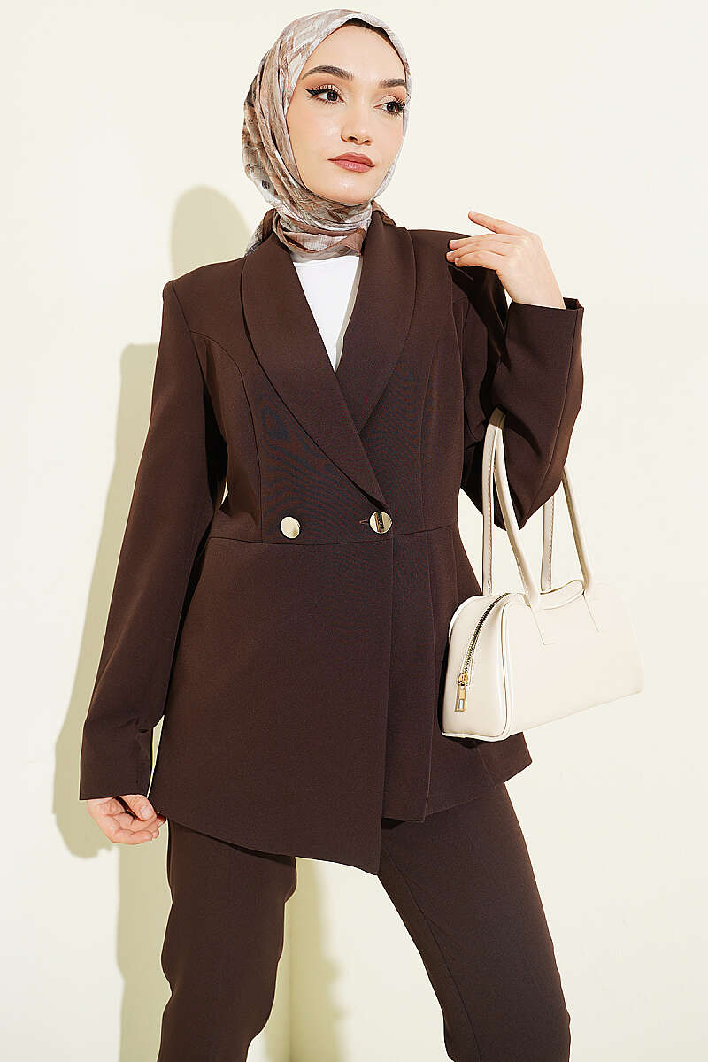 Pile Detaylı Blazer Ceketli İkili Takım
