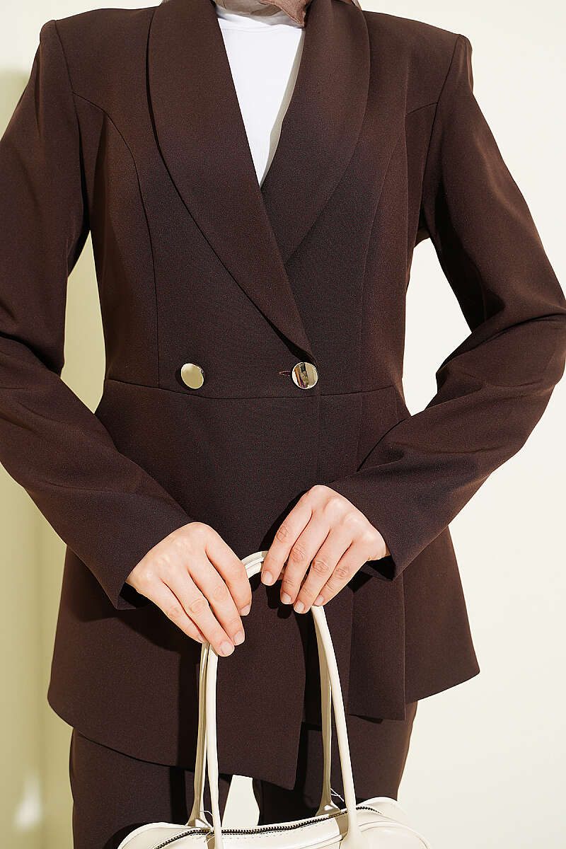 Pile Detaylı Blazer Ceketli İkili Takım