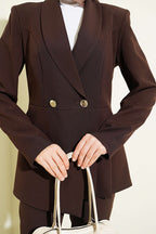 Pile Detaylı Blazer Ceketli İkili Takım