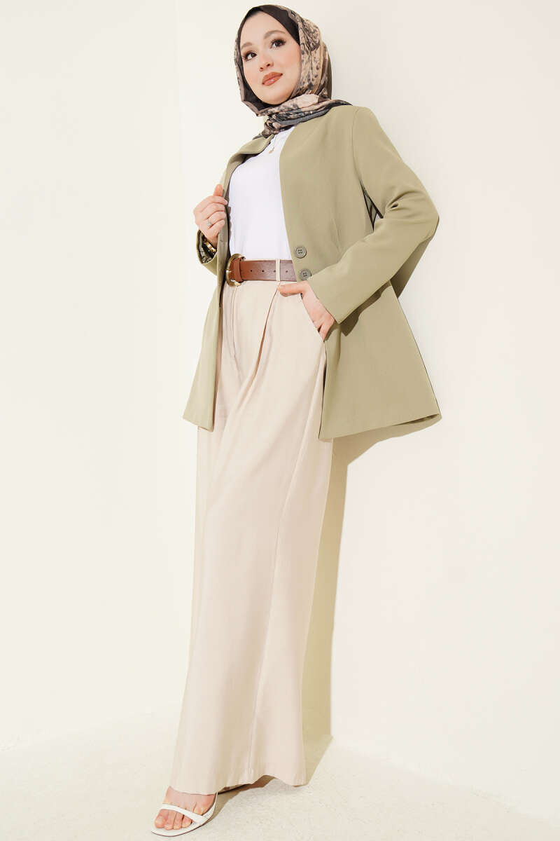 Pileli Kemerli Oversize Pantolon