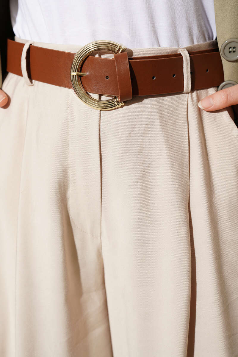 Pileli Kemerli Oversize Pantolon