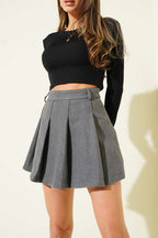 Pileli Şort Astarlı Kaşe Mini Etek Füme