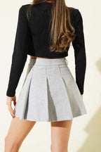 Pileli Şort Astarlı Kaşe Mini Etek