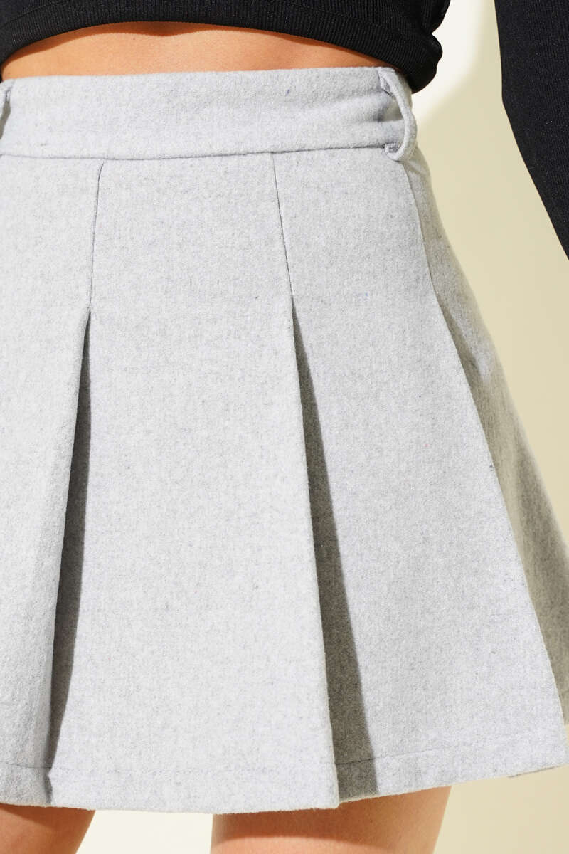 Pileli Şort Astarlı Kaşe Mini Etek