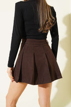 Pileli Şort Astarlı Kaşe Mini Etek