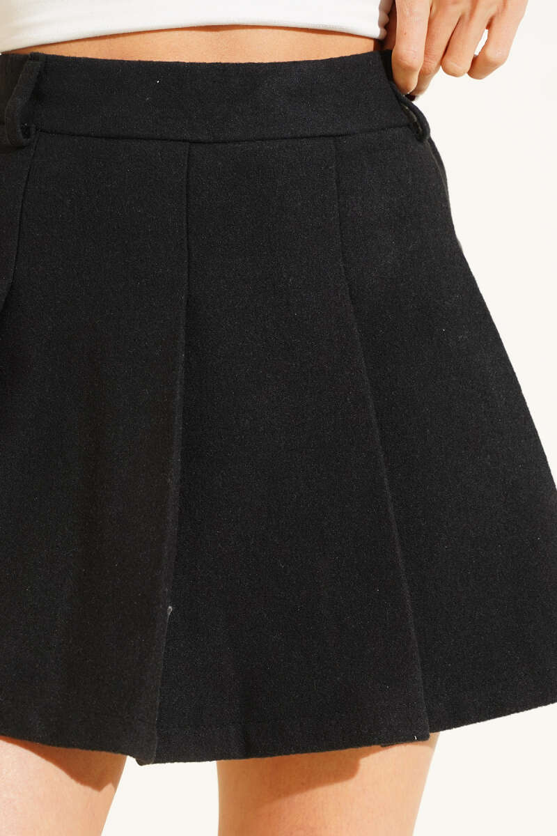 Pileli Şort Astarlı Kaşe Mini Etek