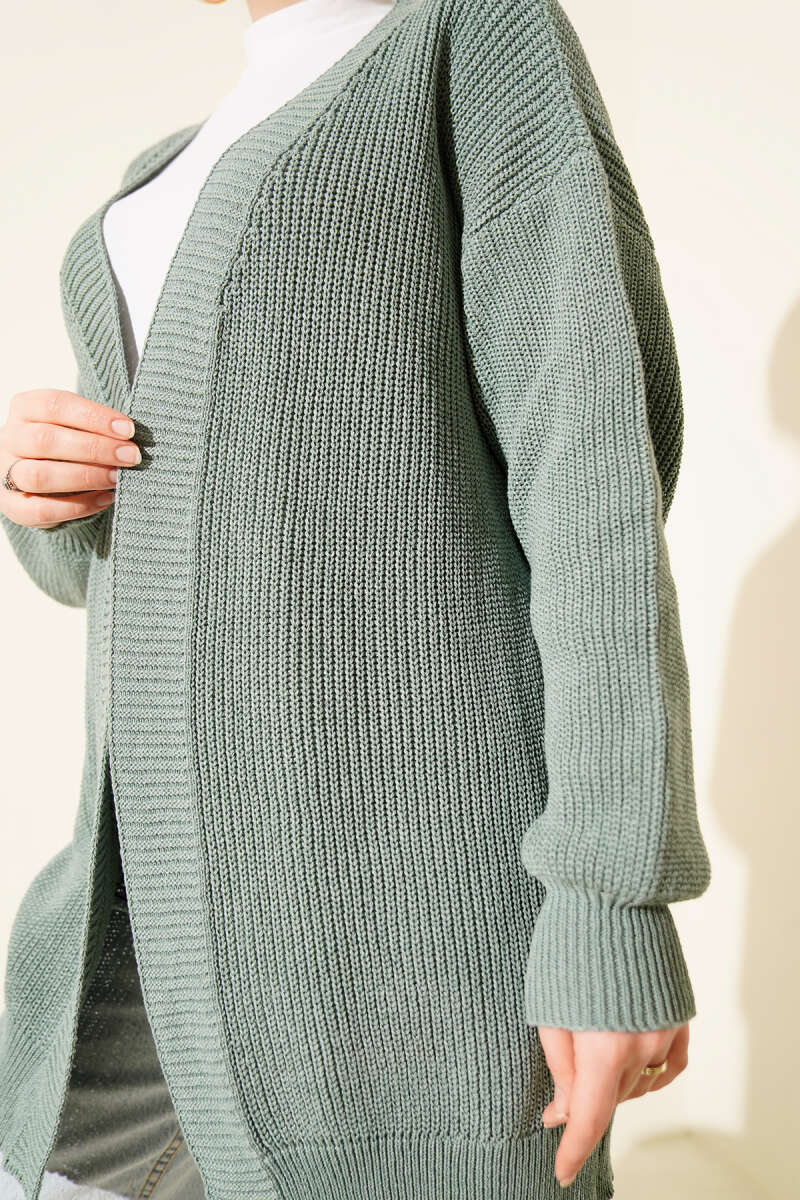 Pirinç Örgü Basic Triko Hırka Su Yeşili