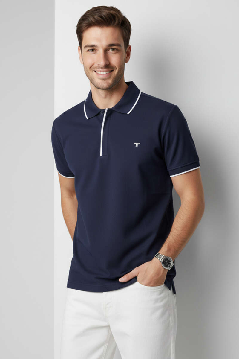 Polo Gizli Fermuarlı Erkek T-shirt Lacivert