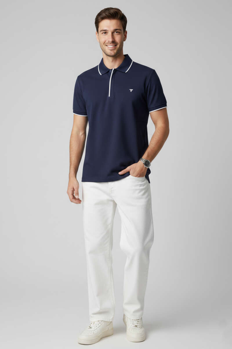 Polo Gizli Fermuarlı Erkek T-shirt Lacivert