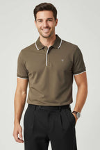 Polo Gizli Fermuarlı Erkek T-shirt Vizon