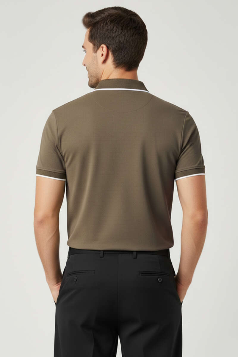 Polo Gizli Fermuarlı Erkek T-shirt Vizon