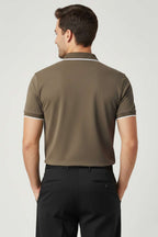 Polo Gizli Fermuarlı Erkek T-shirt Vizon