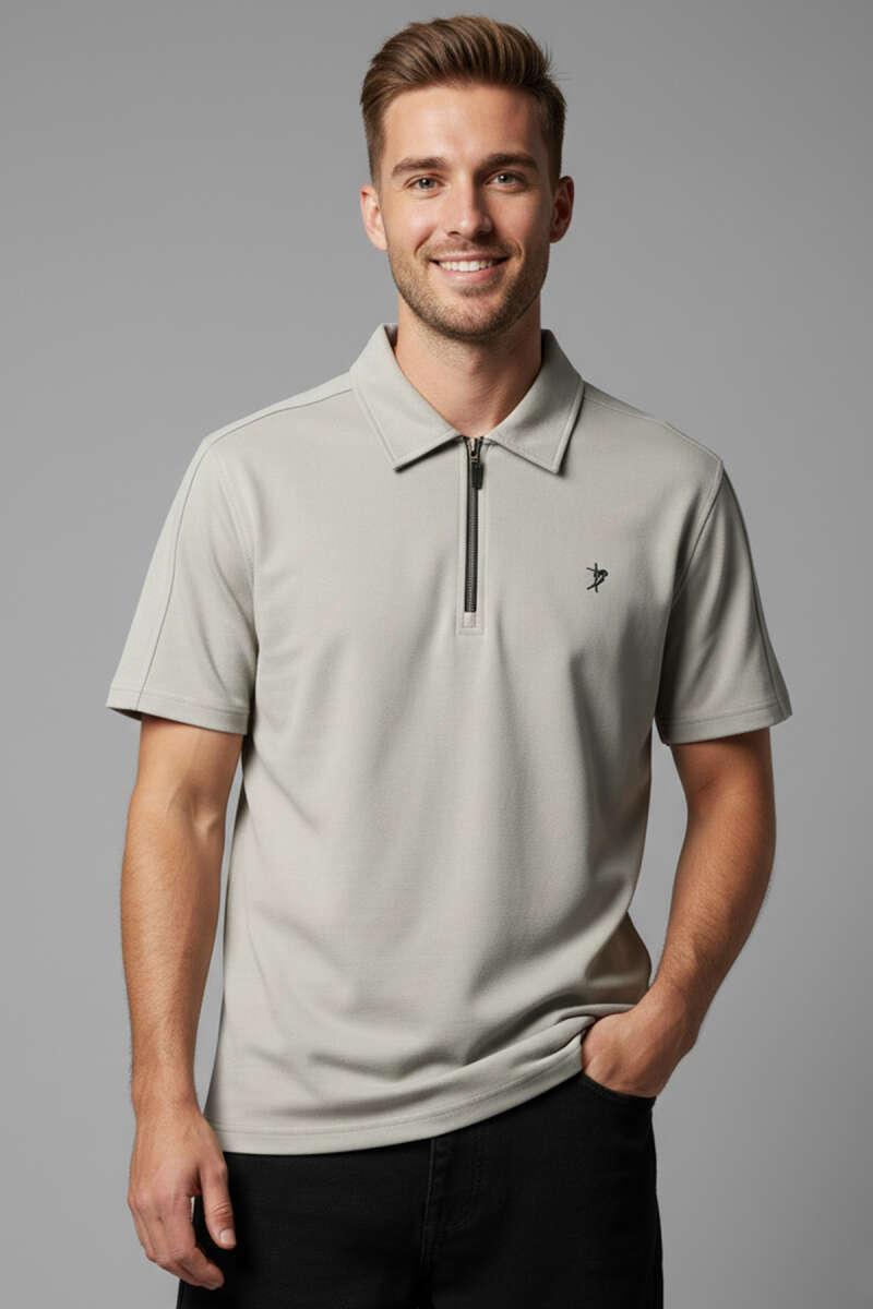 Polo Yaka Armalı Erkek T-shirt Gri