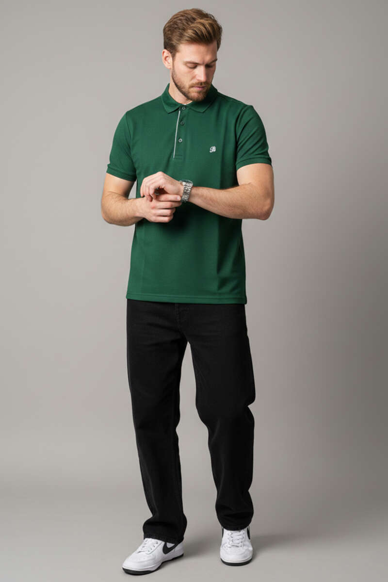 Polo Yaka Armalı Erkek T-shirt Nefti