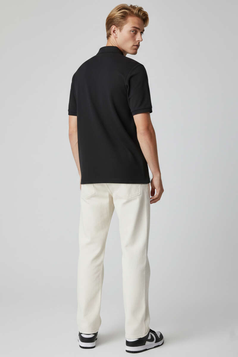 Polo Yaka Armalı Erkek T-shirt Siyah
