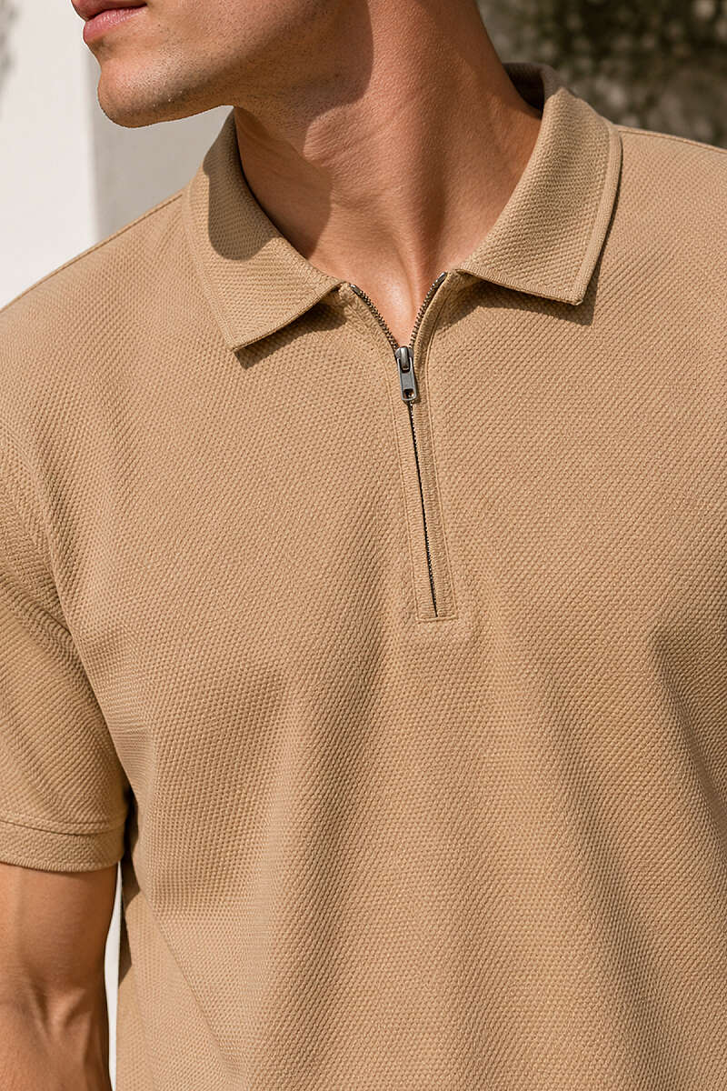 Polo Yaka Basic Fermuarlı T-shirt