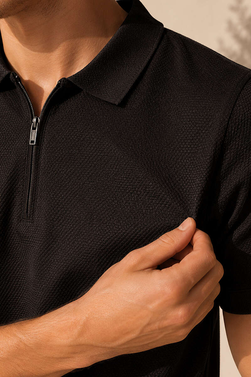 Polo Yaka Basic Fermuarlı T-shirt